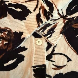 Talbots Cream and Black Floral Cardigan